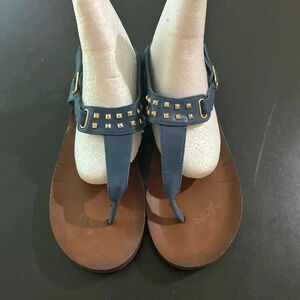 Tidewater sandals, blue with golden embellishment side buckles, size 8.5